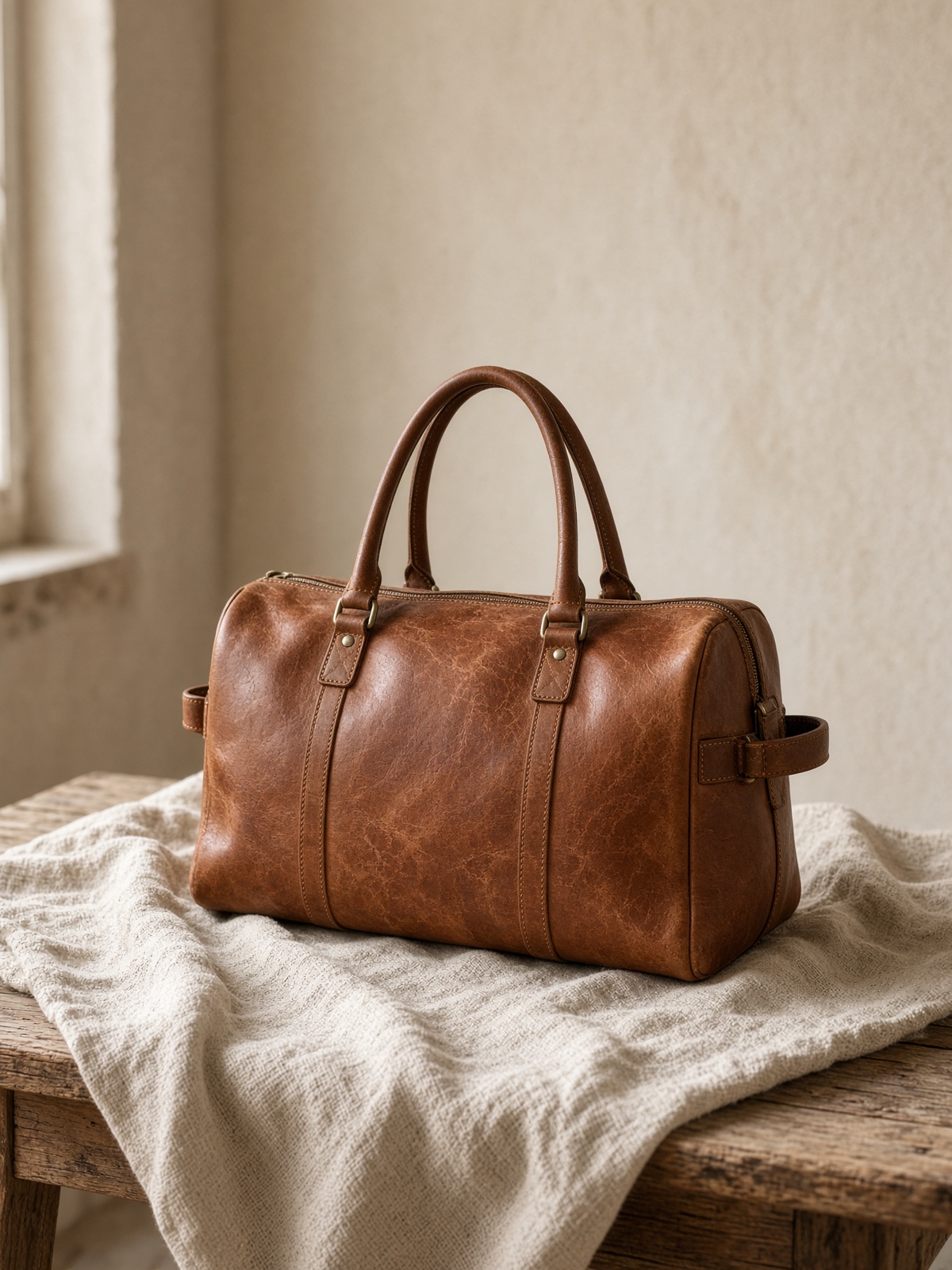 Camel leather holdall