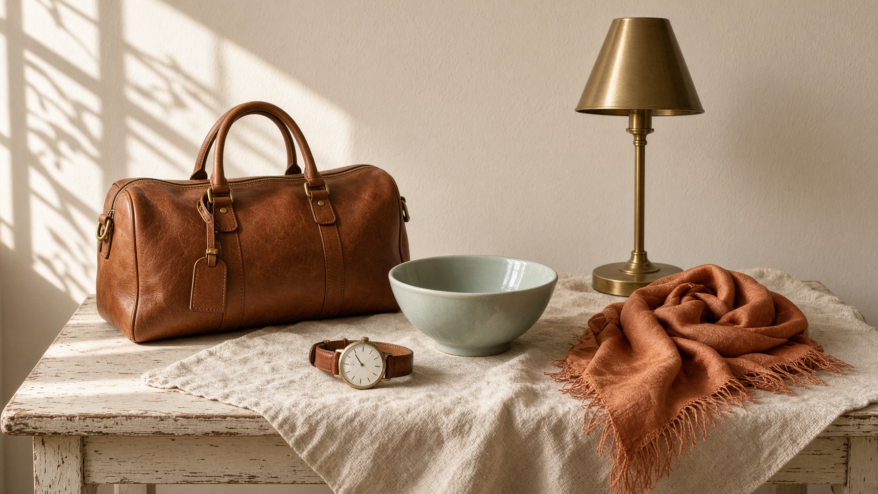 A table of preloved finds at Mian Traders